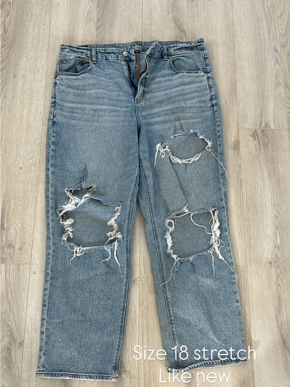 American Eagle Outfitters Distressed Straight Leg Jeans - Light Blue